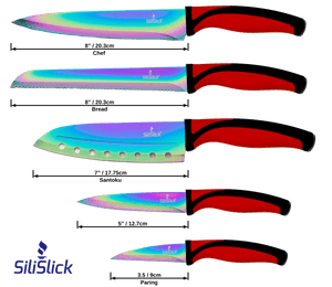 Kitchen Knife Set Kit | Red Handle & Black Magnetic Rack
