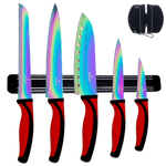 Load image into Gallery viewer, Kitchen Knife Set Kit | Red Handle &amp; Black Magnetic Rack
